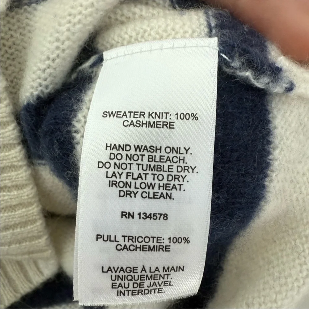 Vineyard Vines 100% Cashmere V Neck Polo  Sweater Nautical Blue Cream Stripe M - Picture 4 of 4